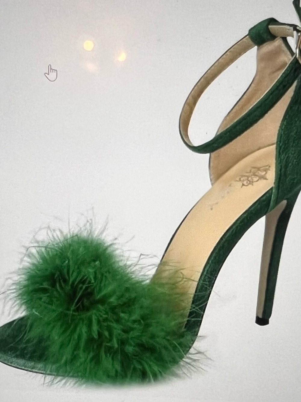 Source Unknown Emerald Green Feather Pom Ankle-Strap Stiletto